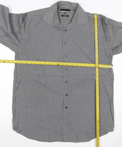 Austin Reed Men Black 16 Regular Pinstripe Cotton Long Sleeve Shirt