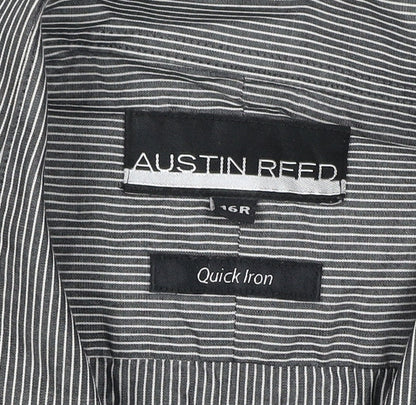 Austin Reed Men Black 16 Regular Pinstripe Cotton Long Sleeve Shirt