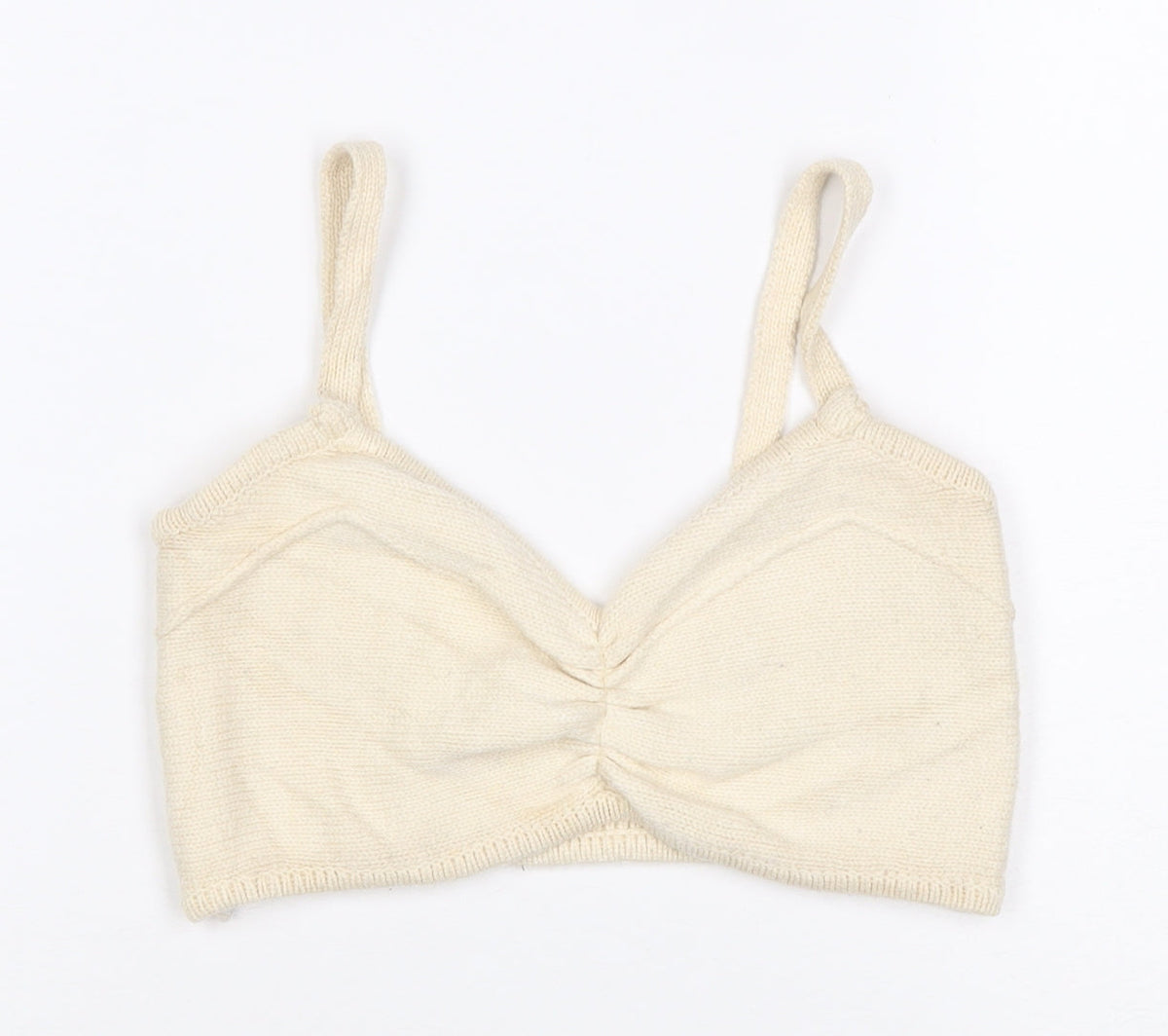 Zara Women Ivory S Cropped Knit V-Neck Spaghetti Strap Tank Top