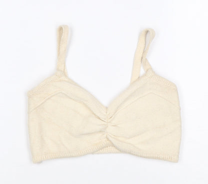 Zara Women Ivory S Cropped Knit V-Neck Spaghetti Strap Tank Top
