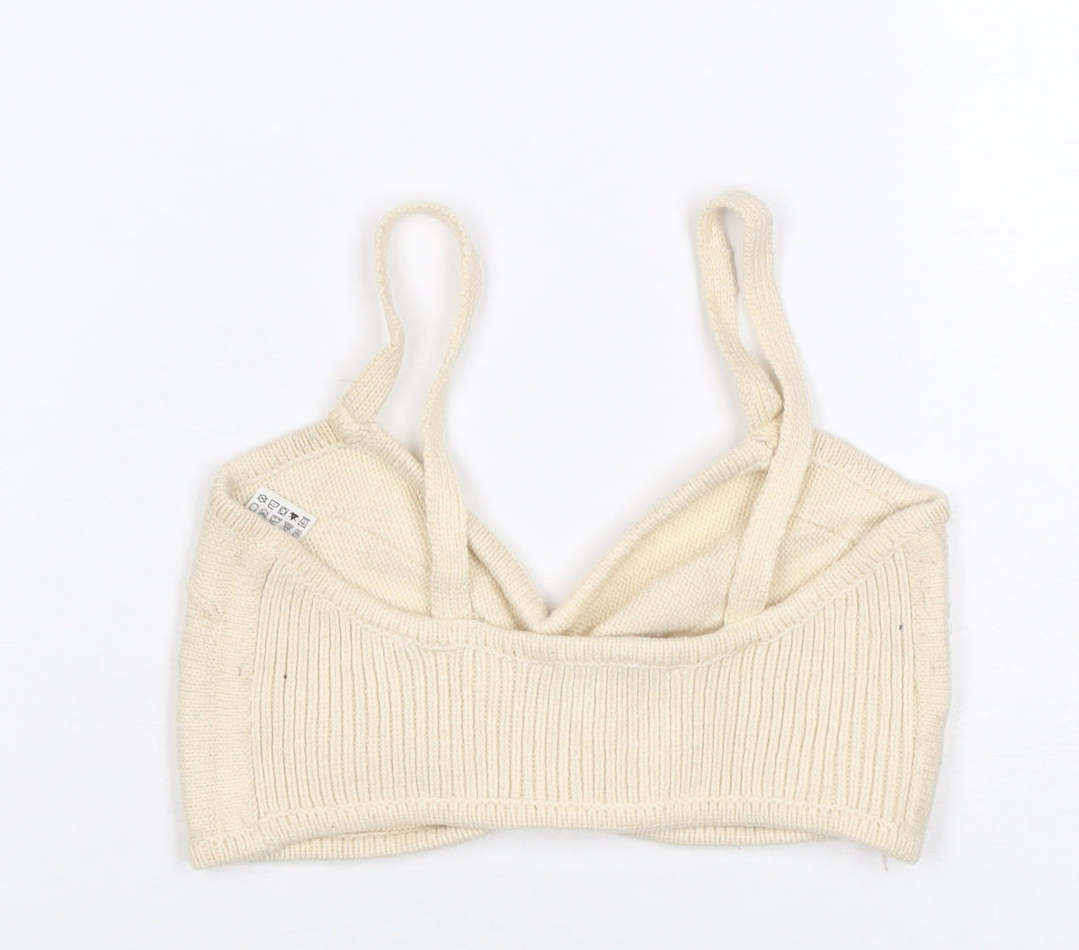 Zara Women Ivory S Cropped Knit V-Neck Spaghetti Strap Tank Top