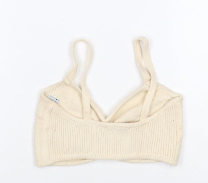 Zara Women Ivory S Cropped Knit V-Neck Spaghetti Strap Tank Top