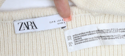 Zara Women Ivory S Cropped Knit V-Neck Spaghetti Strap Tank Top