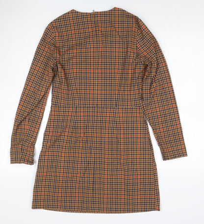 H&M Women’s Brown Check Long Sleeve Sheath Dress UK 12