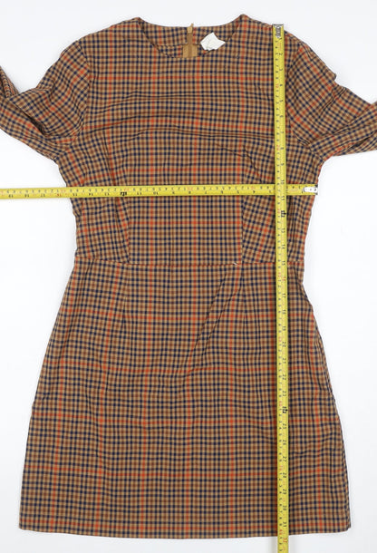 H&M Women’s Brown Check Long Sleeve Sheath Dress UK 12