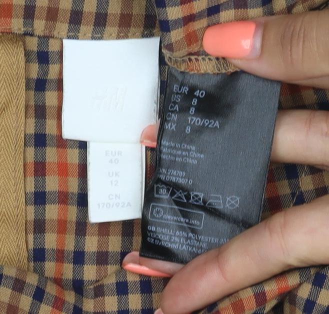 H&M Women’s Brown Check Long Sleeve Sheath Dress UK 12