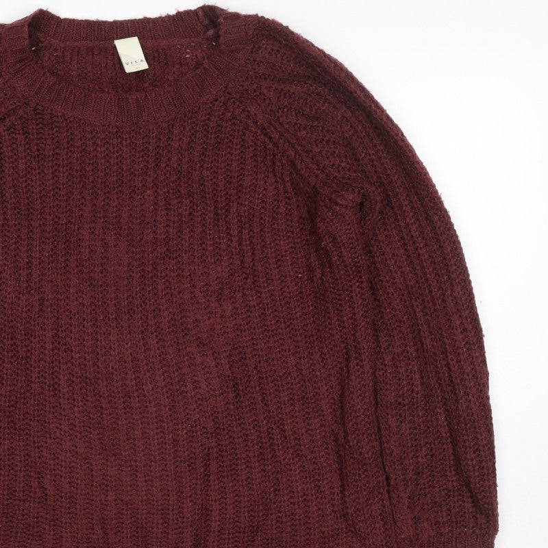 Vila Women Brown Size S Cable-Knit Raglan Crew Neck Pullover Jumper