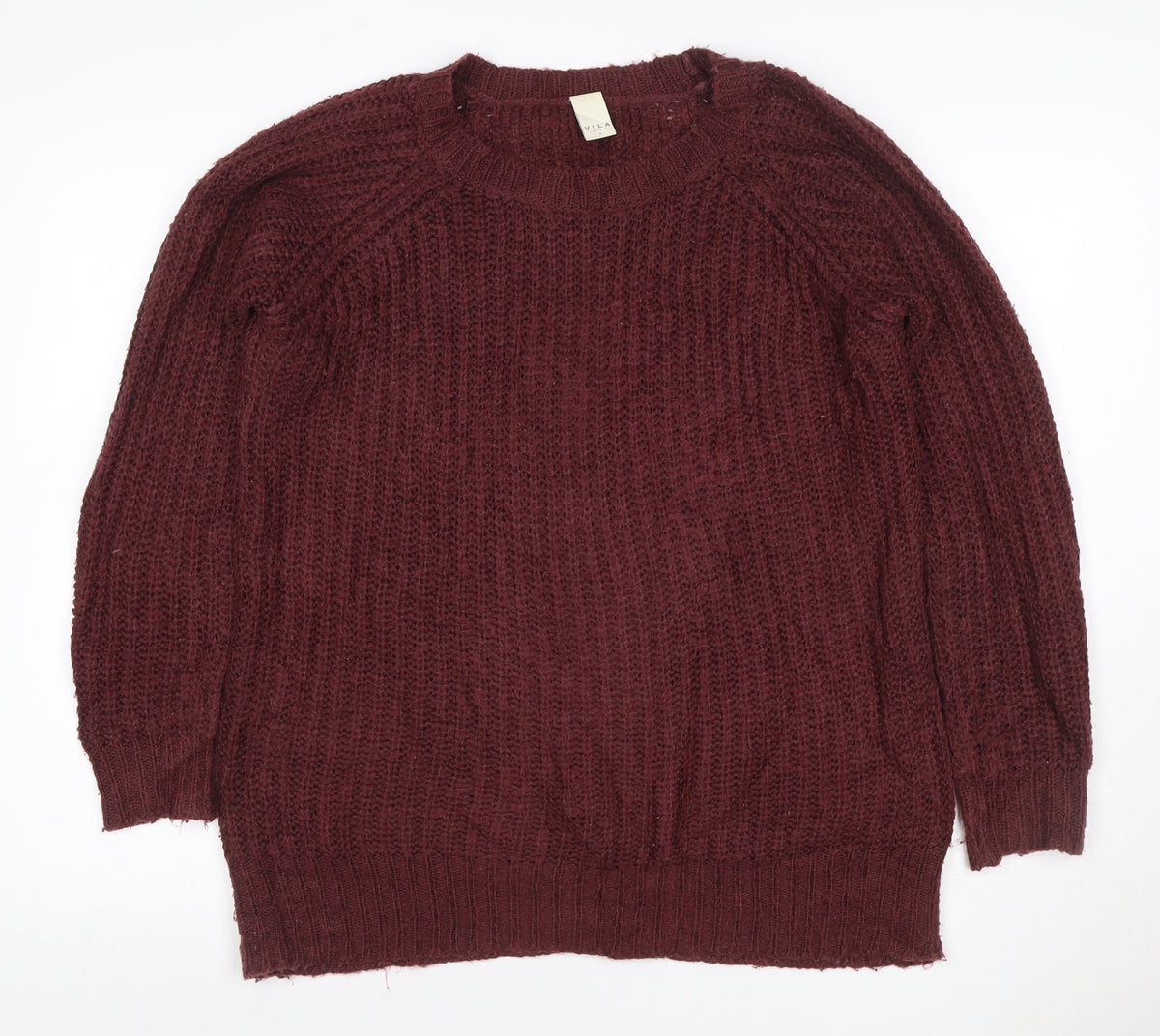 Vila Women Brown Size S Cable-Knit Raglan Crew Neck Pullover Jumper