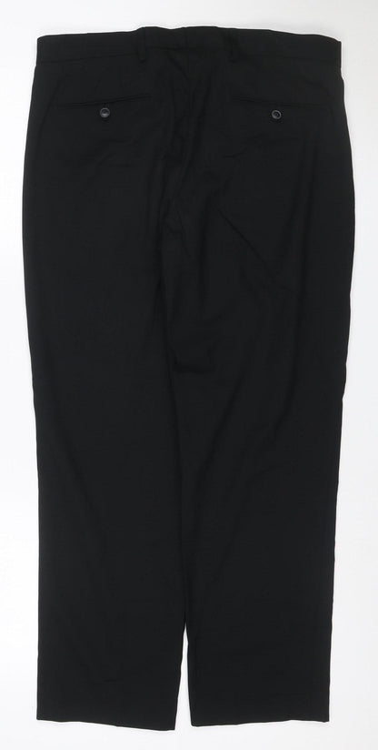 Marks and Spencer Men's Black 34 Regular Formal Dress Trousers Straight