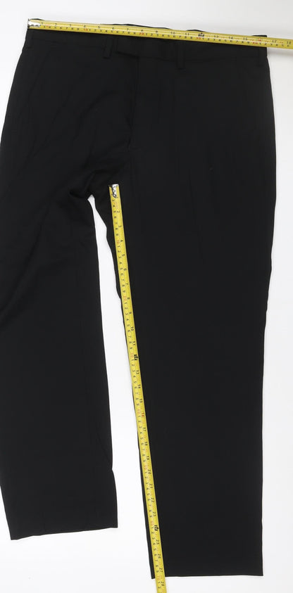 Marks and Spencer Men's Black 34 Regular Formal Dress Trousers Straight