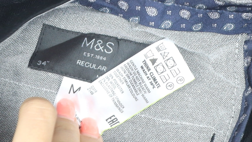 Marks and Spencer Men's Black 34 Regular Formal Dress Trousers Straight