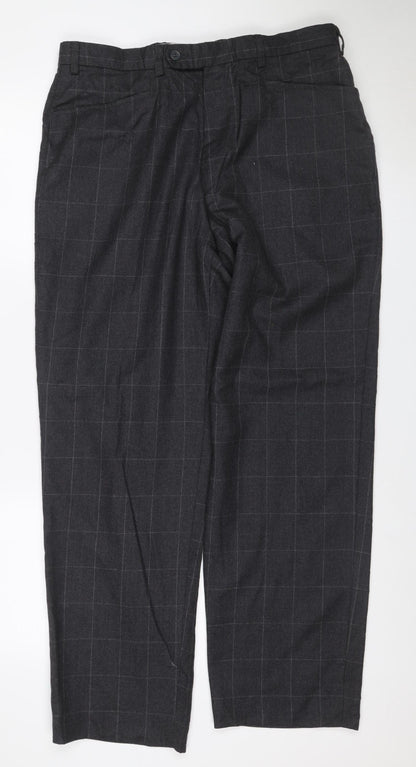 Next Men’s Grey Check Pure Wool Dress Trousers W32 Regular