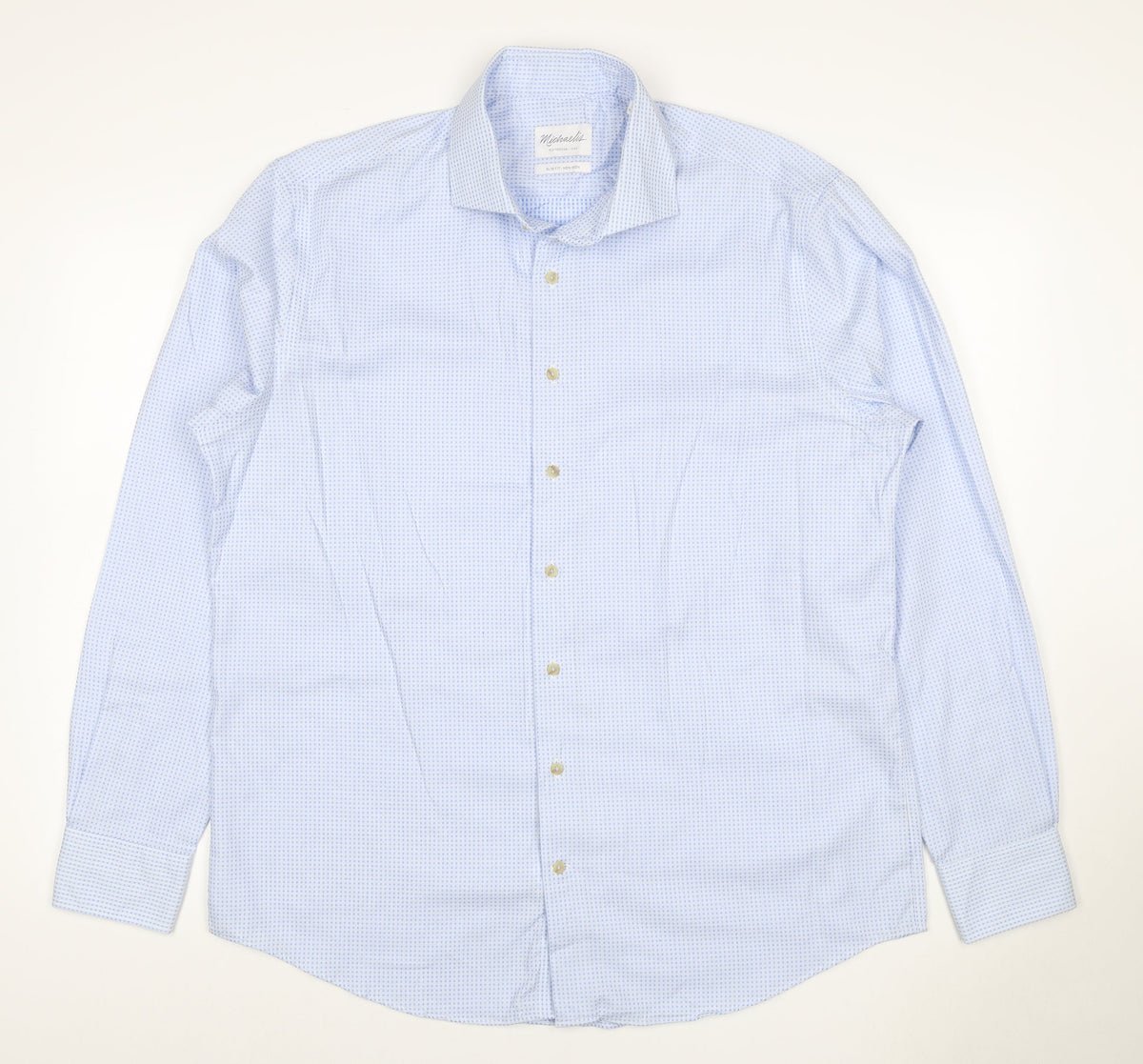 Michaelis Men Blue Slim Fit 44 17.5 Cotton Non-Iron Geometric Shirt