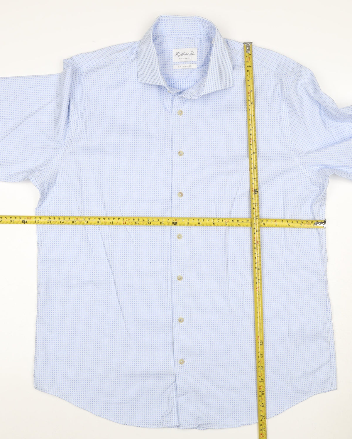 Michaelis Men Blue Slim Fit 44 17.5 Cotton Non-Iron Geometric Shirt