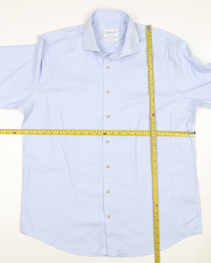 Michaelis Men Blue Slim Fit 44 17.5 Cotton Non-Iron Geometric Shirt