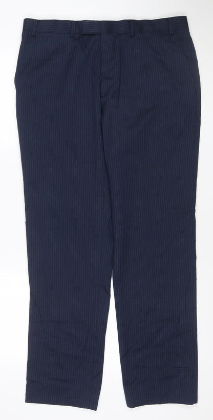 Marks and Spencer Men Blue Pinstripe Wool Dress Trousers 36in 31in