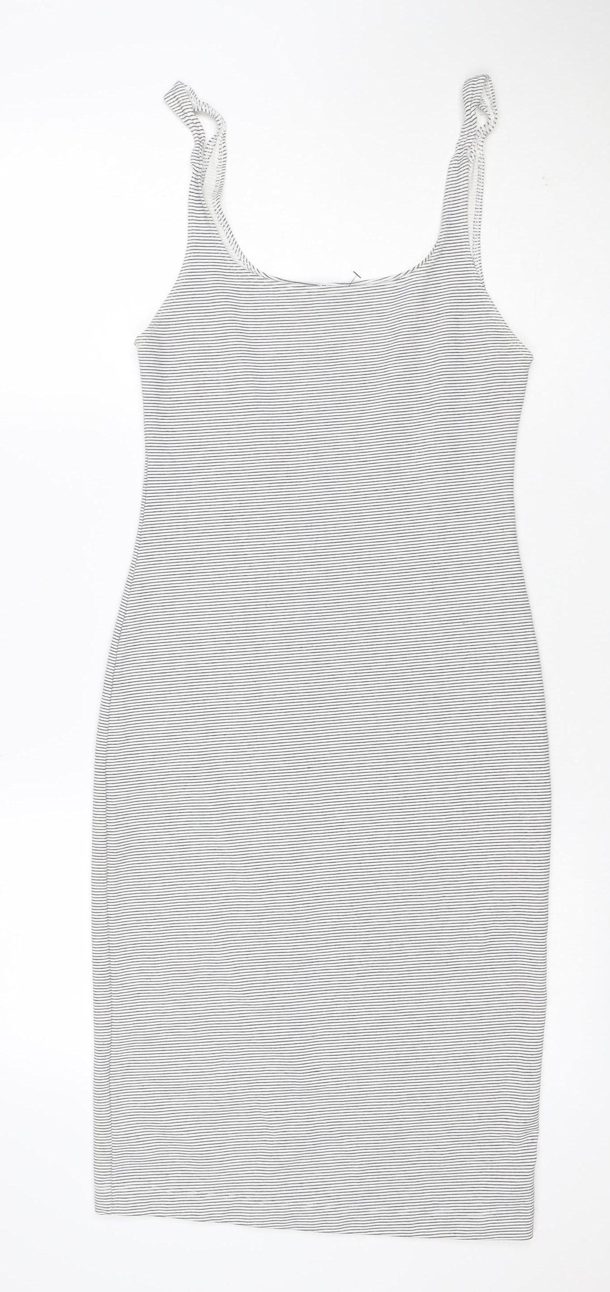 Zara Trafaluc Women White Grey Striped S Bodycon Mini Strappy Dress