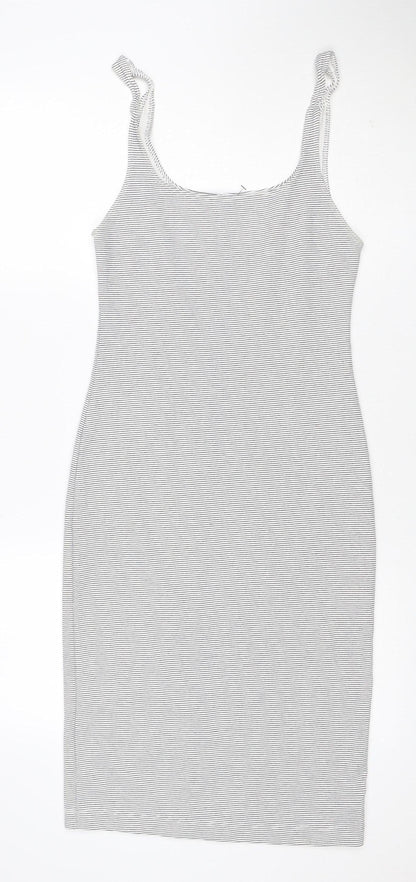 Zara Trafaluc Women White Grey Striped S Bodycon Mini Strappy Dress