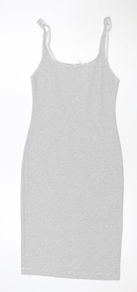 Zara Trafaluc Women White Grey Striped S Bodycon Mini Strappy Dress