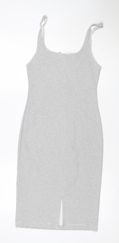 Zara Trafaluc Women White Grey Striped S Bodycon Mini Strappy Dress