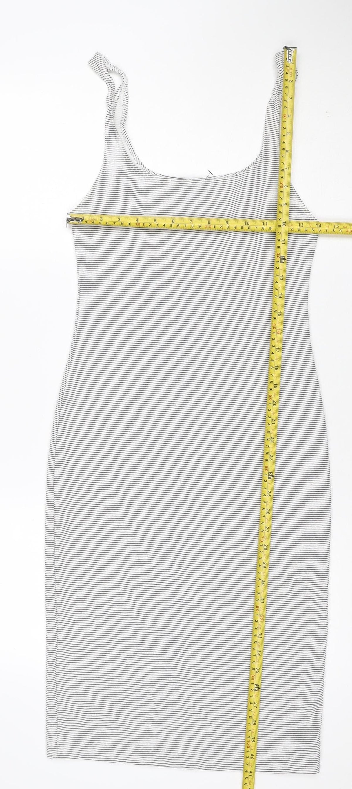 Zara Trafaluc Women White Grey Striped S Bodycon Mini Strappy Dress