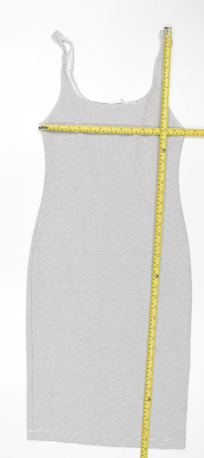 Zara Trafaluc Women White Grey Striped S Bodycon Mini Strappy Dress