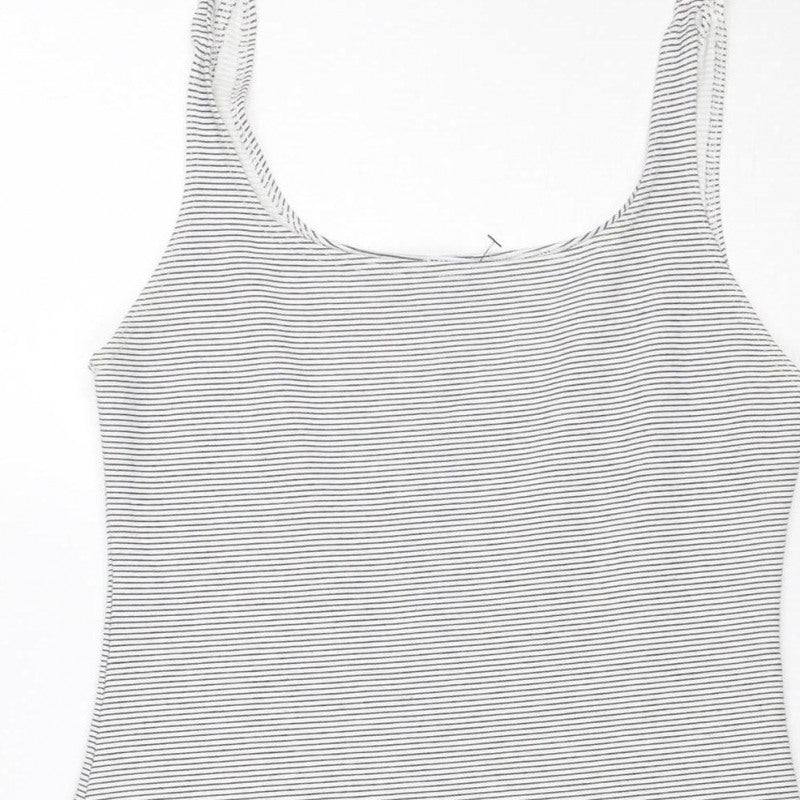 Zara Trafaluc Women White Grey Striped S Bodycon Mini Strappy Dress