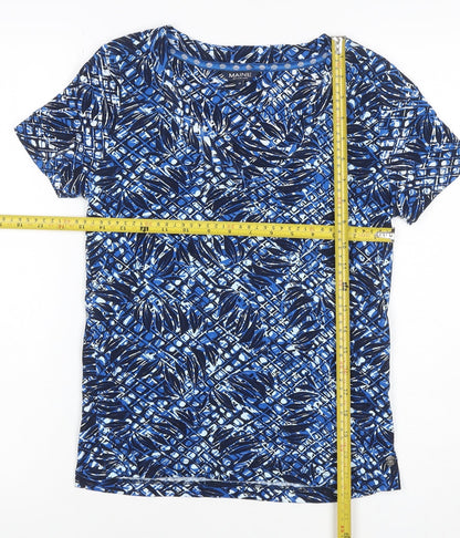 Close-up detail of Maine New England Women’s Blue Leaf Print Cotton Jersey T-Shirt UK 10