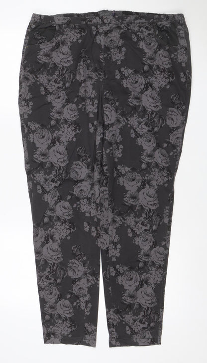 South Women’s Black Floral Stretch Tapered Trousers UK 18