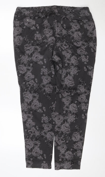 South Women’s Black Floral Stretch Tapered Trousers UK 18