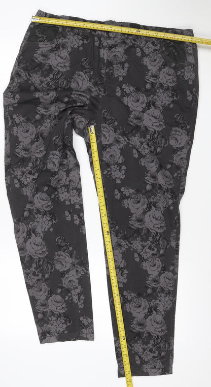 South Women’s Black Floral Stretch Tapered Trousers UK 18