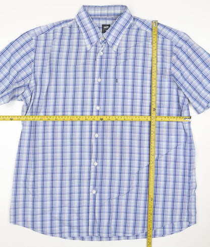 BOSS Hugo Boss Men Blue Check 7 Plus Button-Down Short Sleeve Shirt