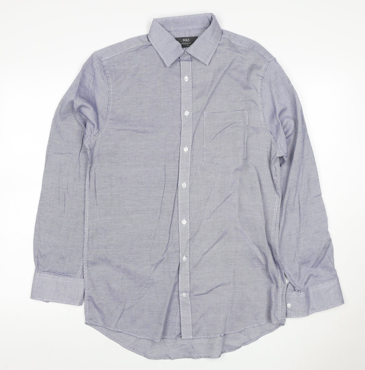 Marks & Spencer Men’s Blue 15.5 Regular Fit Geometric Cotton Shirt
