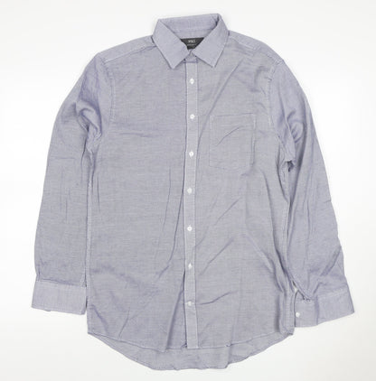 Marks & Spencer Men’s Blue 15.5 Regular Fit Geometric Cotton Shirt