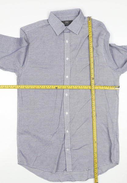 Marks & Spencer Men’s Blue 15.5 Regular Fit Geometric Cotton Shirt