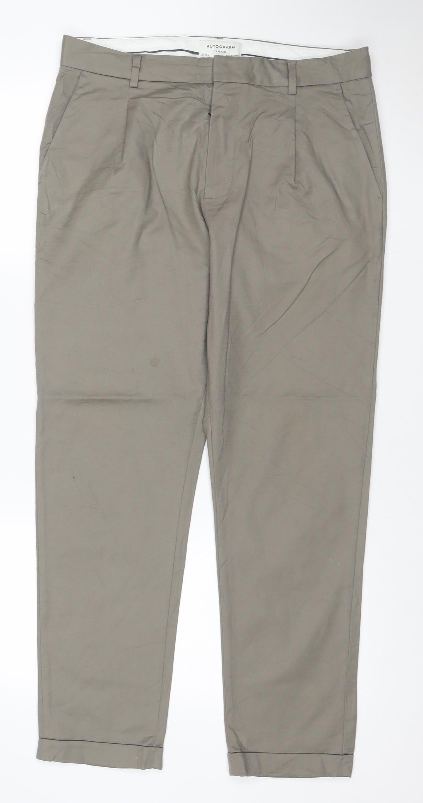 Autograph Men’s Grey 32in Regular Straight Formal Dress Trousers