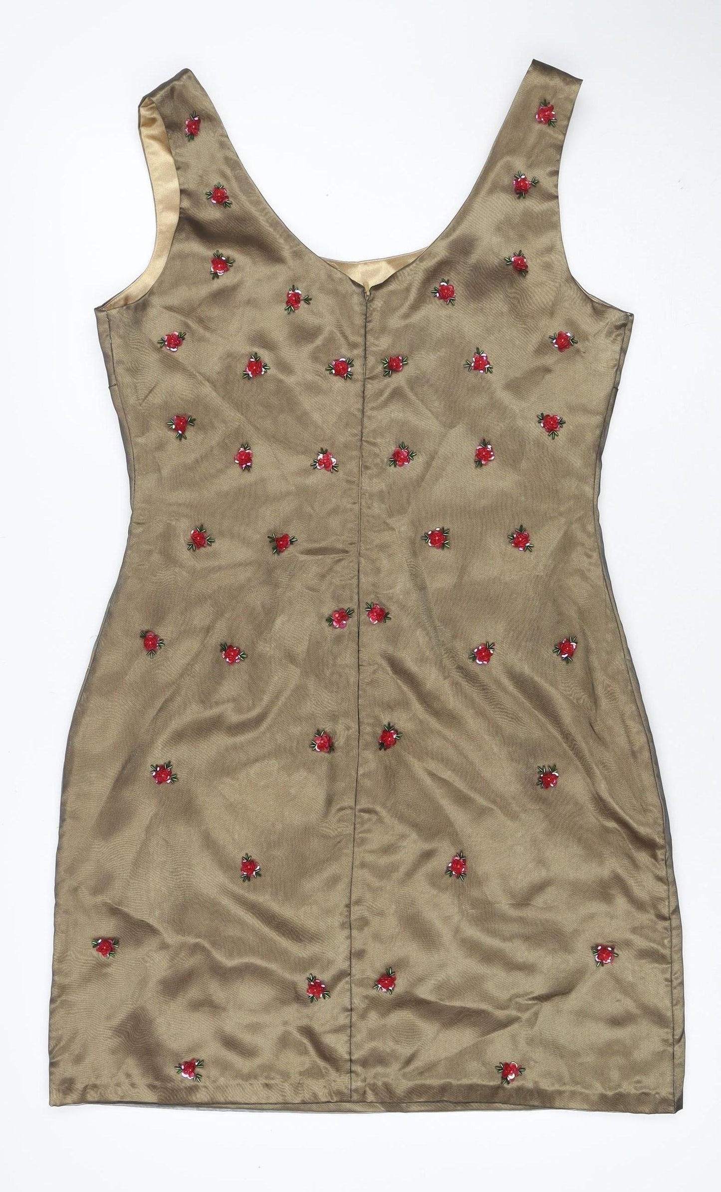 Miss Selfridge Women Brown Floral Embroidered Shift Dress UK 14
