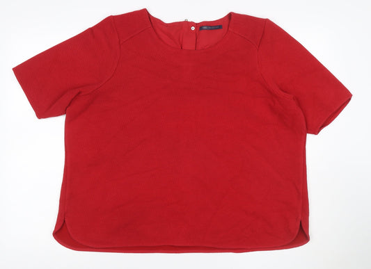 Marks & Spencer Women Red UK 24 Textured Knit Zip Back Blouse Top