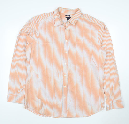 Back view of Gap Men’s Orange White Striped Classic Fit XL Long Sleeve Button-Up Shirt