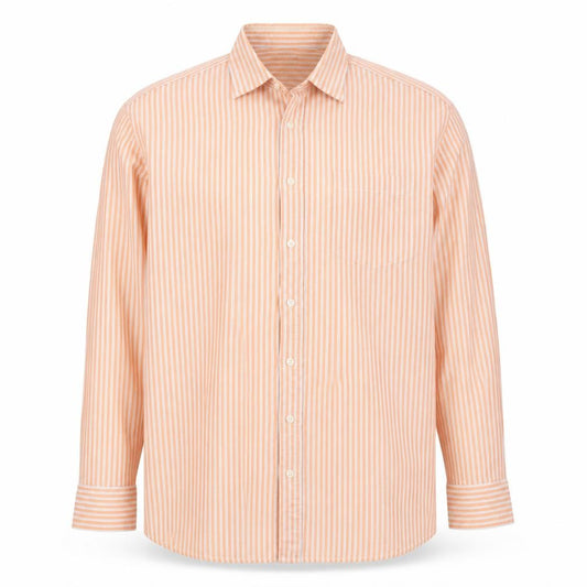 Front view of Gap Men’s Orange White Striped Classic Fit XL Long Sleeve Button-Up Shirt