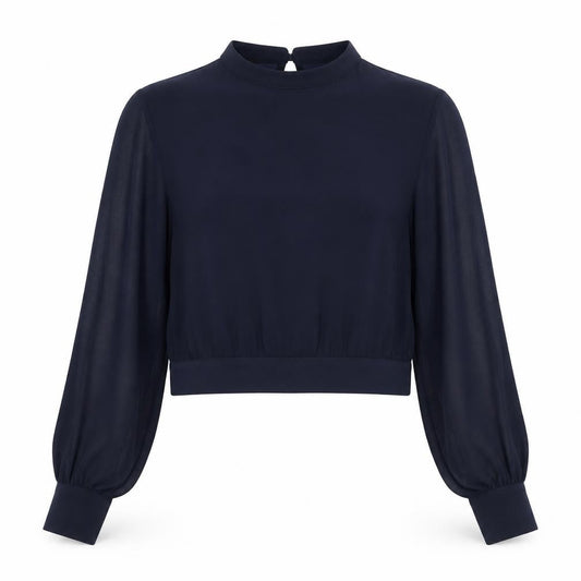Coast Women’s Navy Blue UK 12 Cropped Sheer Balloon Sleeve Blouse