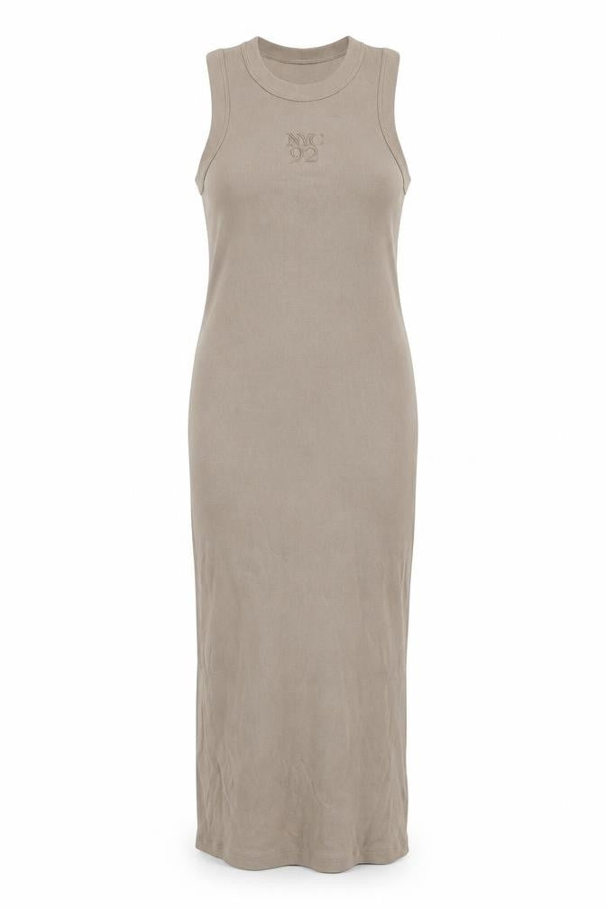 Next Women Beige UK 10 Ribbed Cotton Stretch Midi Tank Dress