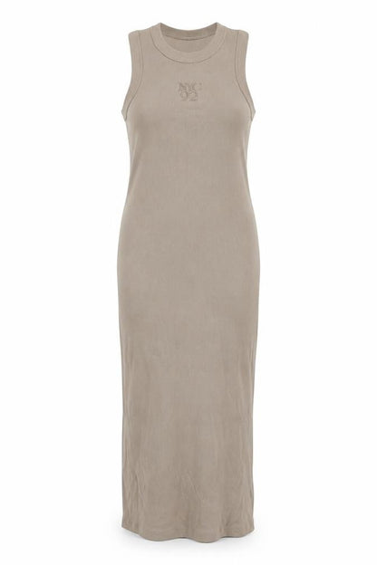 Next Women Beige UK 10 Ribbed Cotton Stretch Midi Tank Dress