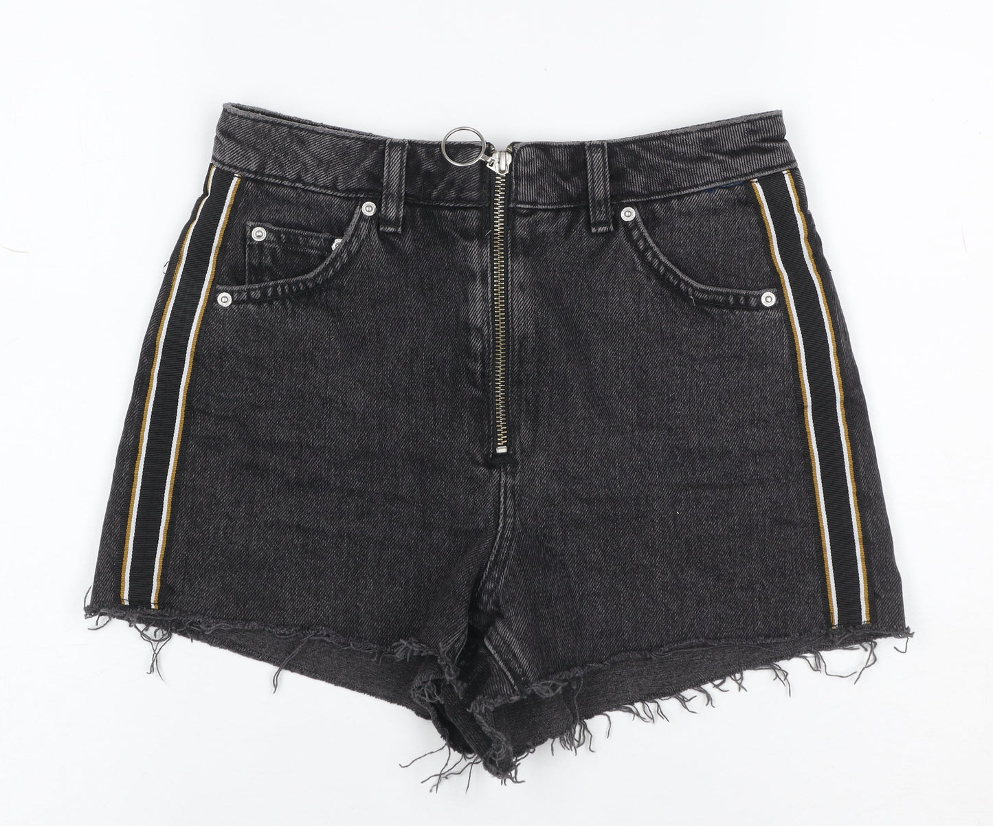 Topshop Women Black UK 6 Petite Mom Denim Stripe Shorts
