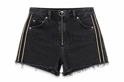Topshop Women Black UK 6 Petite Mom Denim Stripe Shorts