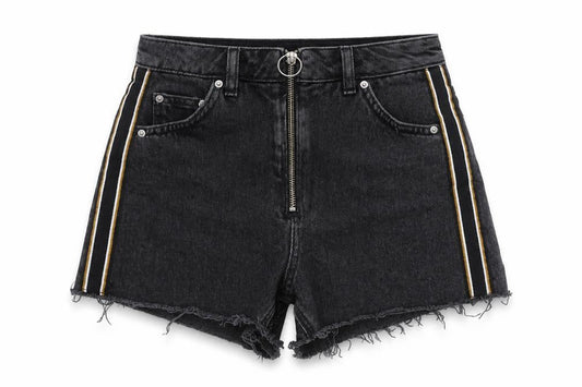 Topshop Women Black UK 6 Petite Mom Denim Stripe Shorts