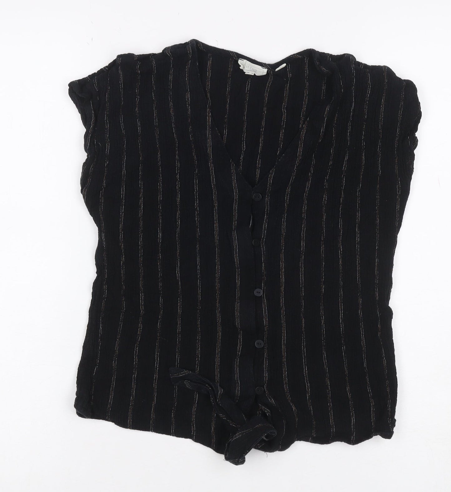 Fat Face Women’s Black Striped Tie Front Button-Up Blouse UK 10