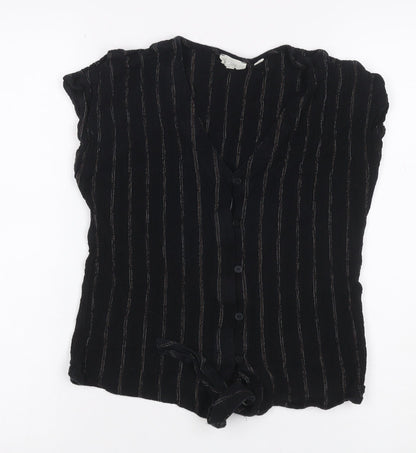 Fat Face Women’s Black Striped Tie Front Button-Up Blouse UK 10