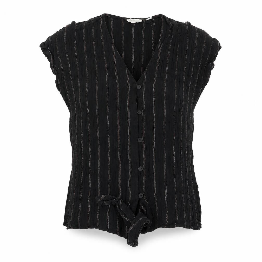 Fat Face Women’s Black Striped Tie Front Button-Up Blouse UK 10