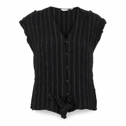 Fat Face Women’s Black Striped Tie Front Button-Up Blouse UK 10